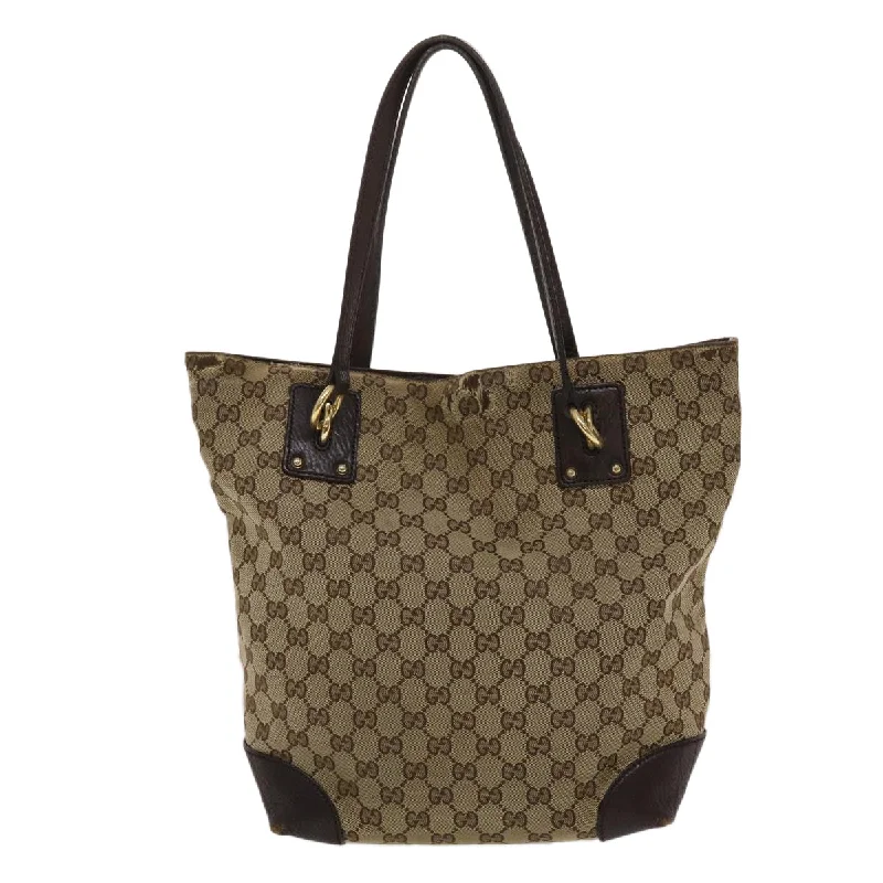 Medium - sized Women Gucci handbags for everyday useGUCCI GG Canvas Tote Bag Beige Dark Brown  49048