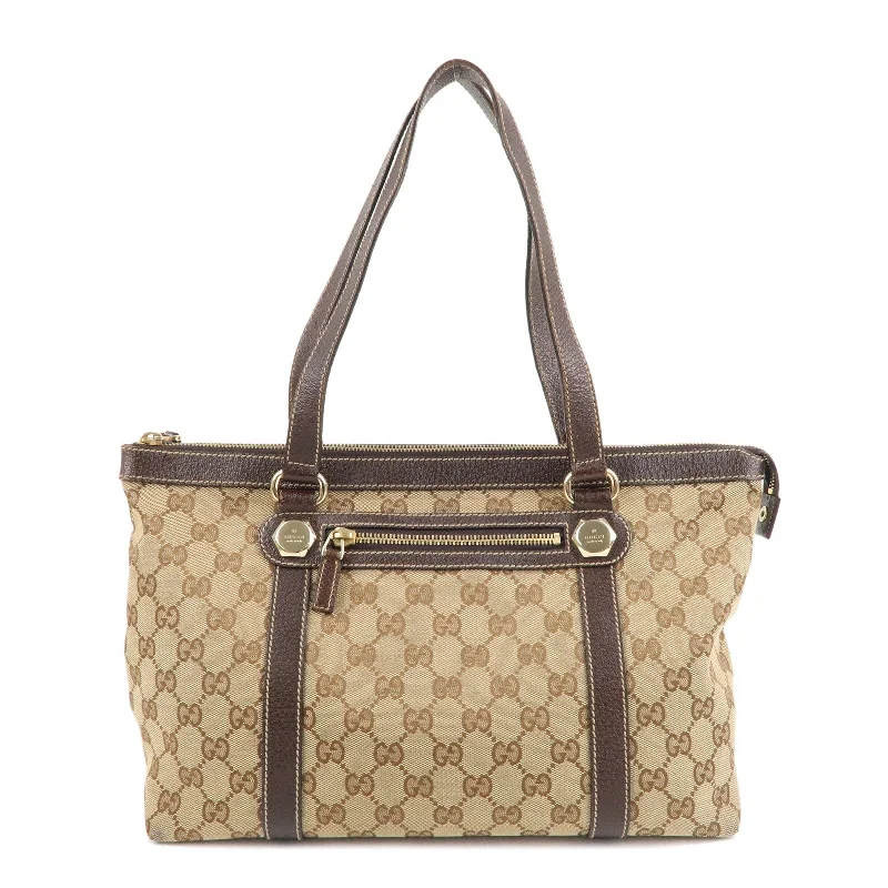 Women Gucci crossbody bags with a keychain holderGucci GG Canvas Leather Tote Bag Brown 153008