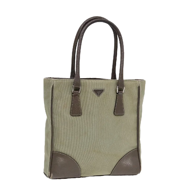 PRADA Hand Bag Canvas Khaki Auth bs16842