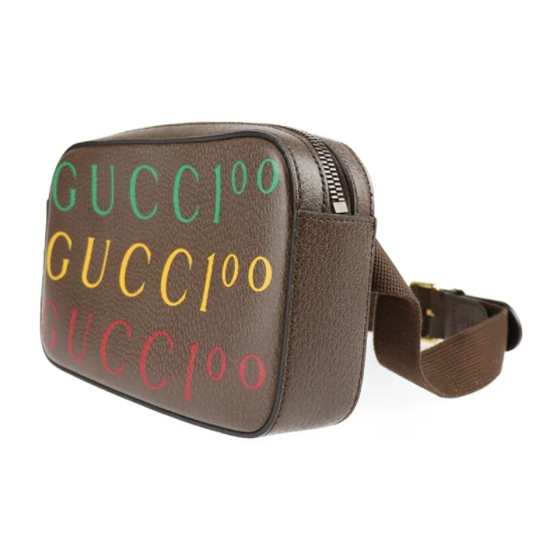 Women Gucci crossbody bags with a woven leather strapGUCCI Belt Bag 100th Anniversary Waist 602695 Calf Leather Brown Multicolor Gold Hardware Logo Body Pouch Bum