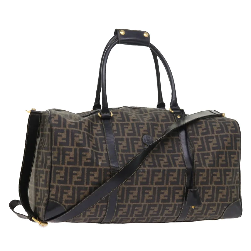 Ladies Fendi shoulder bags with a quilted leather exterior for a luxurious and cozy lookFENDI Zucca Canvas Boston Bag 2way Black Brown  54154