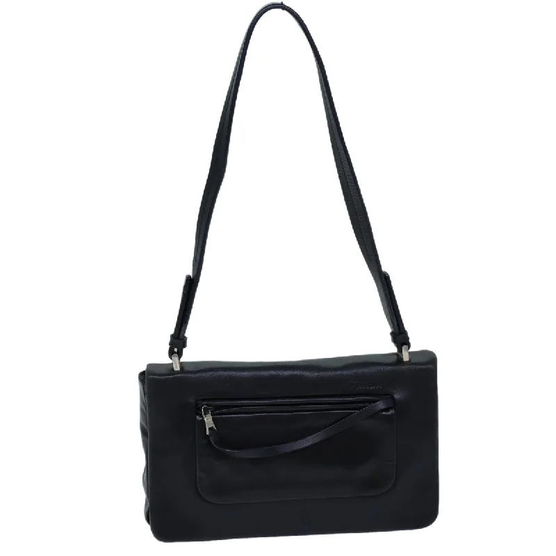 PRADA Shoulder Bag Leather Black Auth 71914