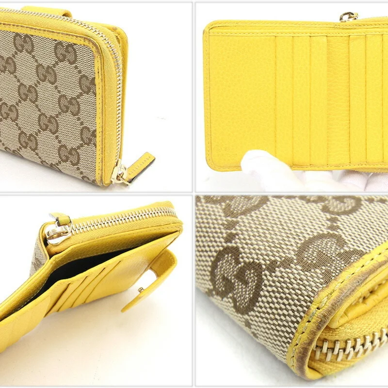 Gucci tote bags for women with a printed Gucci logoGUCCI Bifold Round Wallet GG Small Zip 346056 Beige Yellow Canvas Leather Ladies Double G