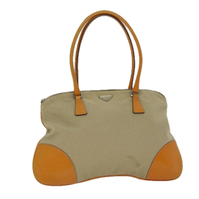 PRADA Shoulder Bag Canvas Beige Auth 73339