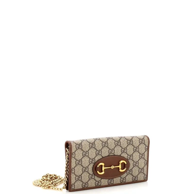 Women Gucci crossbody bags with a woven leather strapGucci Horsebit Chain Wallet Gg Coated