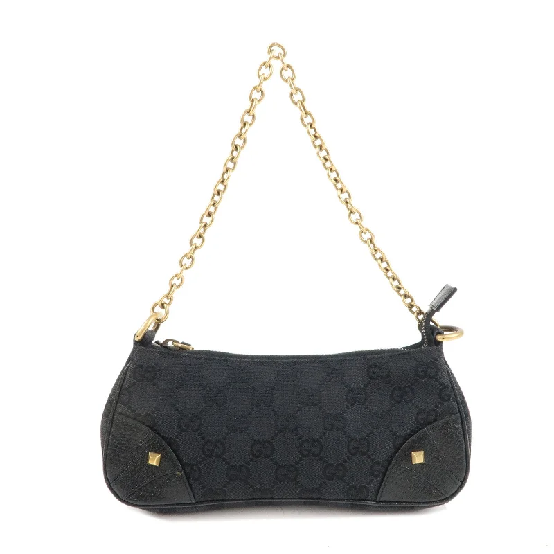 Ladies Gucci Dionysus bags with a chain - link shoulder strapGUCCI GG Canvas Leather Chain Hand Bag Pouch Black 120940