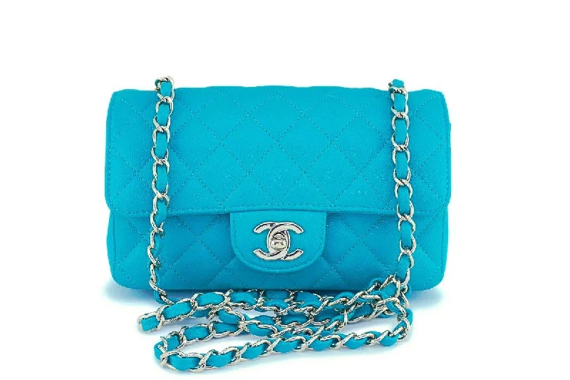 Chanel Luxury Handbag for High - End Events17C Chanel Turquoise Green-Blue Caviar Rectangular Mini Classic Flap Bag GHW