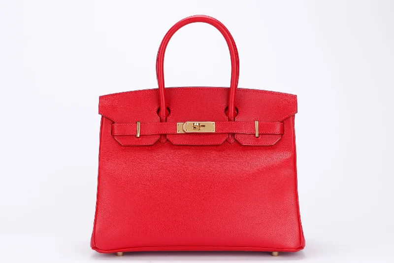 Hermes Birkin 30, Stamp Q, Rouge Casaque Color, Epsom Leather, Gold Hardware, with Dust Cover