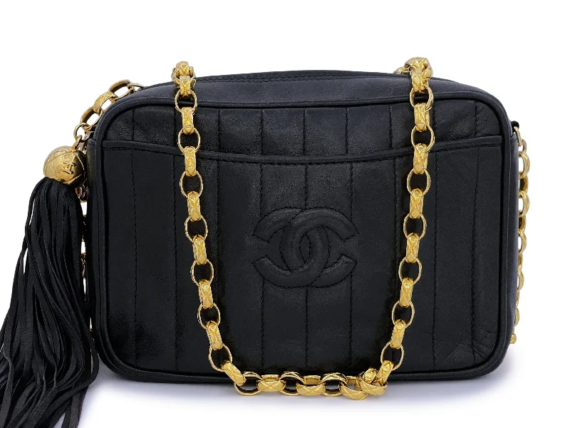 Chanel Quilted Leather Shoulder Bag for FashionistasChanel 1994 Vintage Black Mademoiselle Lambskin Mini Camera Bag 24k GHW