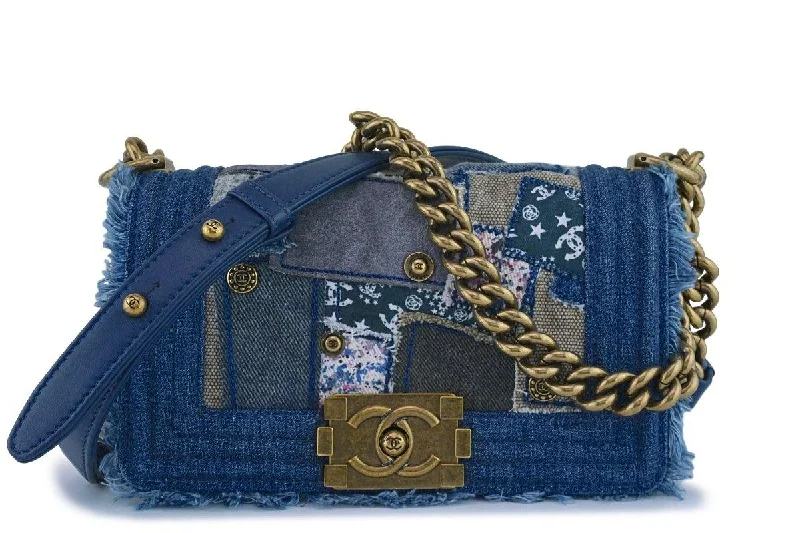 Chanel Handbag with Adjustable Strap for ComfortChanel Denim Patchwork Small Boy Classic Flap Bag