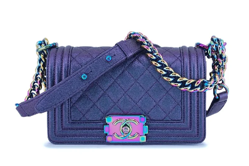 Chanel Designer Handbag with Unique DesignChanel Iridescent Purple Mermaid Iridescent Small Boy Flap Bag Rainbow