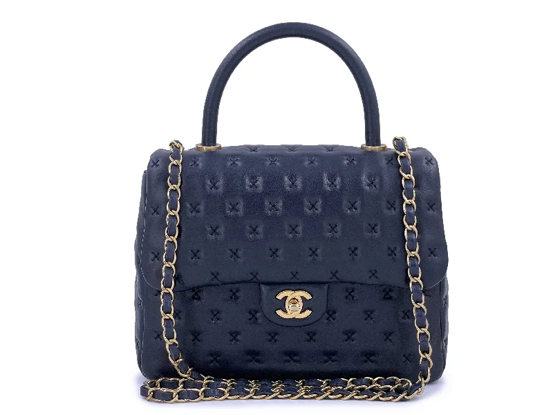 Chanel Limited Edition Handbag for CollectorsChanel Paris-Rome Cross Stitch Handle Flap Bag Navy Blue GHW