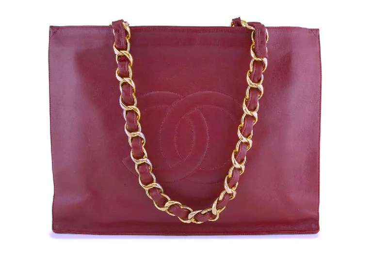 Chanel Handbag with Adjustable Strap for ComfortChanel Red Vintage Calfskin Chunky Chain Tote Bag 24k GHW