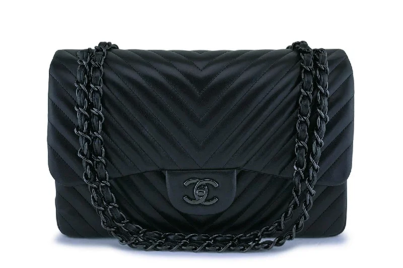 Chanel Chain Strap Handbag for Everyday UseChanel So Black Lambskin Jumbo Classic Double Flap Bag