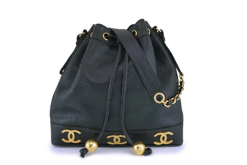 Chanel Classic Flap Bag for Evening PartyChanel Vintage Black Caviar Drawstring Bucket Bag 24k GHW