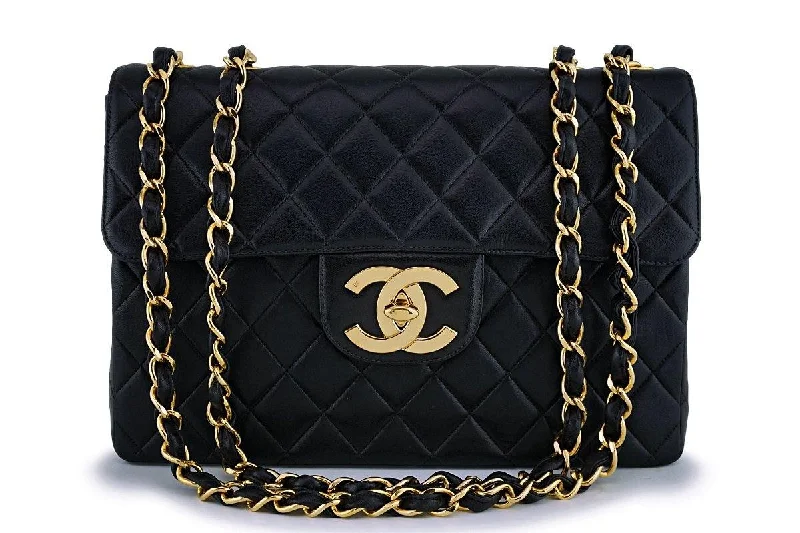 Chanel Designer Handbag with Unique DesignChanel Vintage Black Lambskin Jumbo Classic Flap Bag 24k GHW