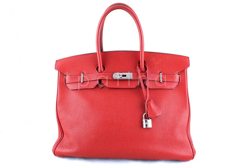 Hermes 35cm Vermillion (Red) Clemence Birkin Tote Bag