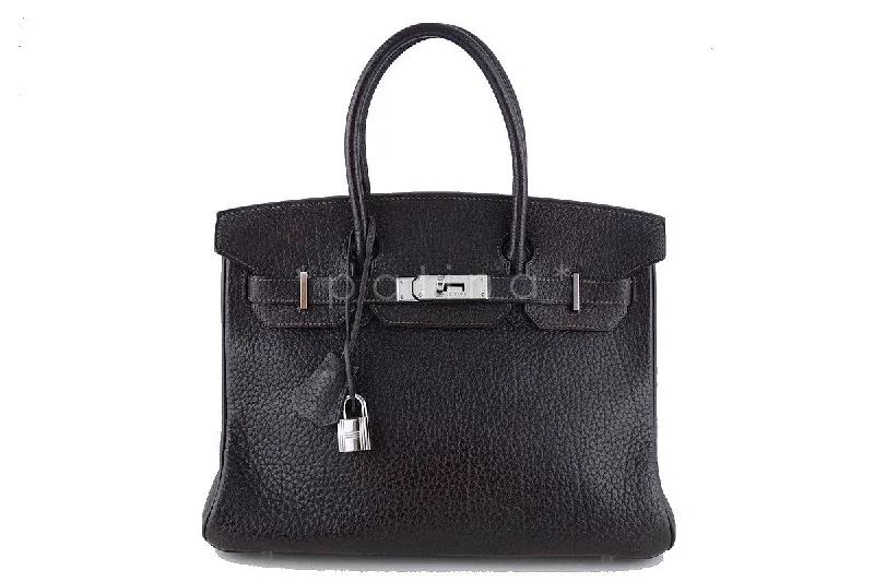 Hermes 30cm Birkin Bag in Ebene Dark Brown Fjord, PHW