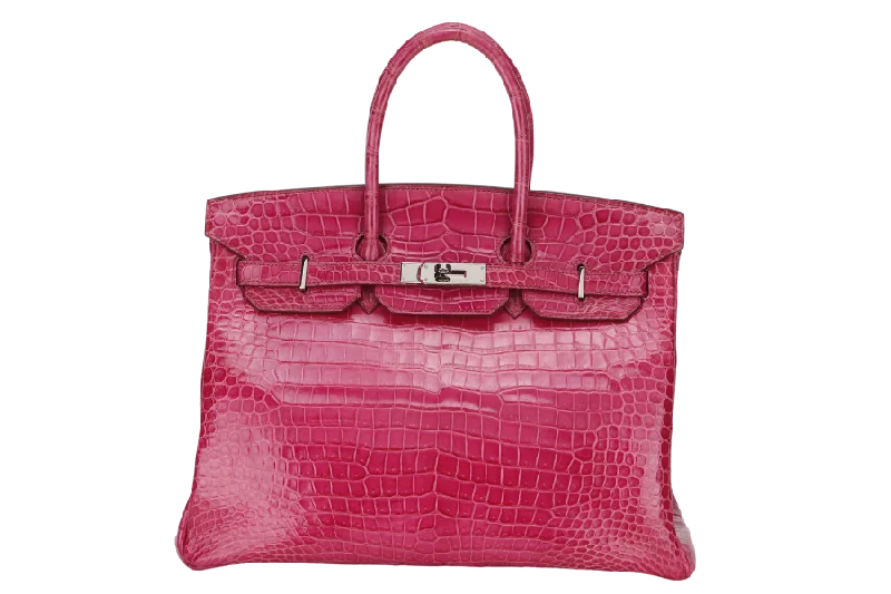 HERMES BIRKIN 35 (STAMP N) ROSE SCHEHERAZADE POROSUS CROC SKIN SILVER HARDWARE WITH KEYS&LOCK, RAINCOAT, DUST COVER & BOX