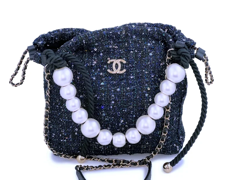 Chanel Designer Handbag with Unique DesignLimited Chanel 19S Tweed Sequin Oversized Pearl Small Tote Bag GHW