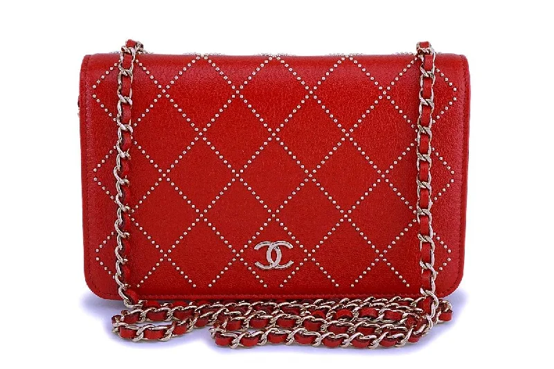 Chanel Vintage Inspired Handbag for Retro LoversNIB 19P Chanel Red Goatskin Gold Studded Wallet on Chain WOC Flap Bag GHW  NR