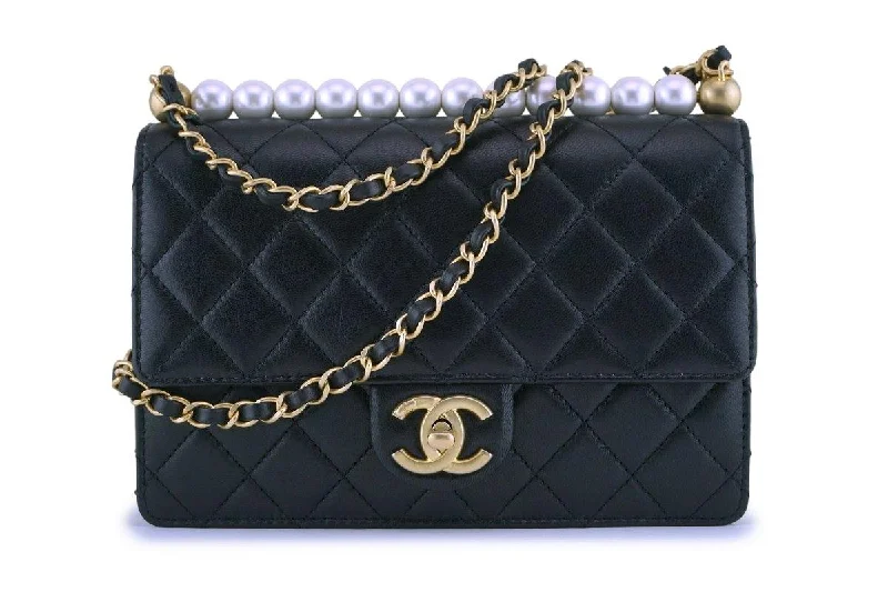 Chanel Quilted Leather Shoulder Bag for FashionistasNIB 19S Chanel Black Lambskin Chic Pearls Classic Limited Mini Pearl Flap Bag GHW