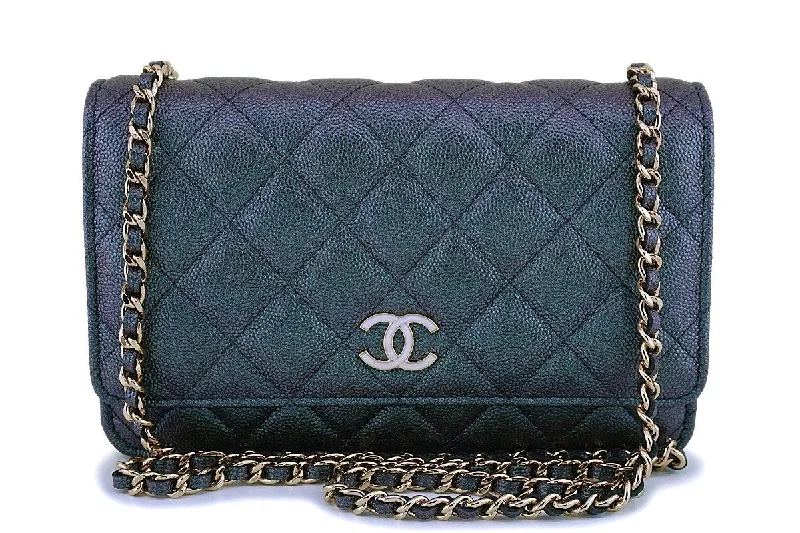 Chanel Limited Edition Handbag for CollectorsNIB 19S Chanel Iridescent Black Pearly CC Wallet on Chain WOC Flap Bag