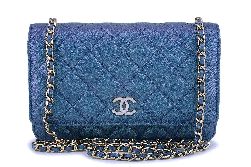 Chanel Handbag with Adjustable Strap for ComfortNIB 19S Chanel Iridescent Blue Caviar Classic Wallet on Chain Pearly CC WOC Bag