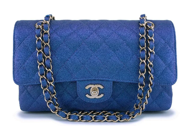 Chanel Handbag with Adjustable Strap for ComfortNIB 19S Chanel Iridescent Blue Caviar Medium Classic Double Flap Bag GHW