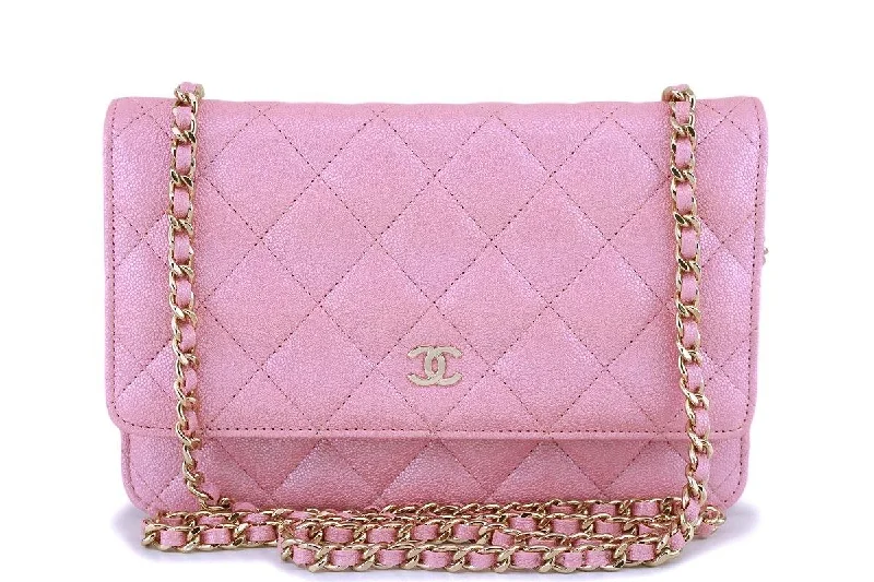 Chanel Small Crossbody Bag for TravelNIB 19S Chanel Pearly Iridescent Pink Caviar Classic Wallet on Chain WOC Bag GHW