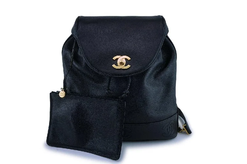 Chanel Lightweight Handbag for Daily ErrandsRare Chanel Vintage Black Caviar Backpack Bag 24k GHW