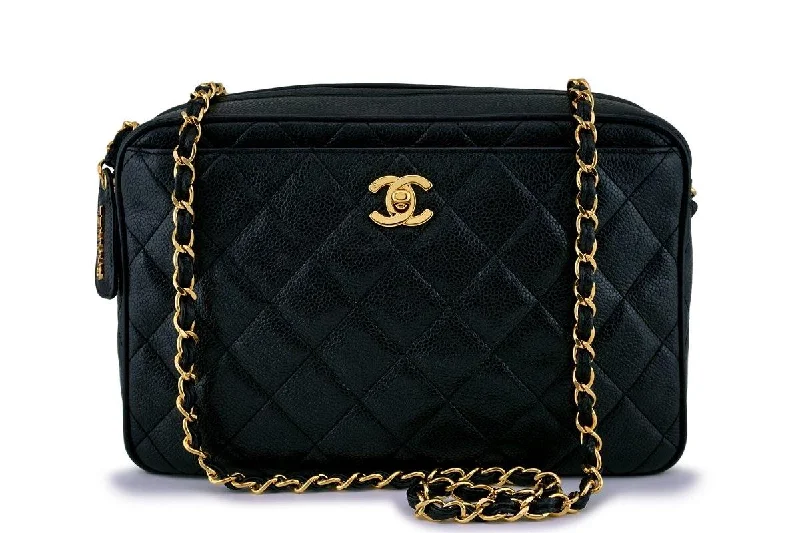 Chanel Vintage Inspired Handbag for Retro LoversRare Chanel Vintage Black Caviar Classic Camera Case Bag 24k GHW