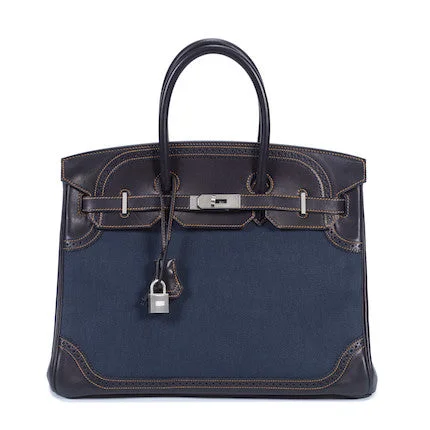 Birkin 35 Denim & Leather Ghillies PHW