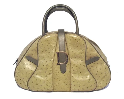 Christian Dior handbags with a detachable mirror for on - the - go touch - upsChristian Dior Green Ostrich Leather Handbag