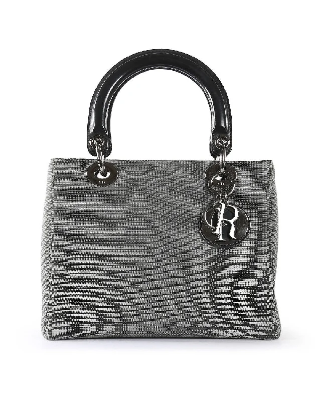 Christian Dior bags with a detachable coin purse insideCHRISTIAN DIOR Grey Canvas Lady Dior Tote Bag