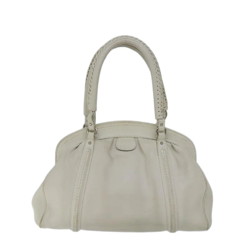 Christian Dior handbags with a snap - button closure and a decorative buckleCHRISTIAN DIOR Hand Bag Leather White Auth yk11480