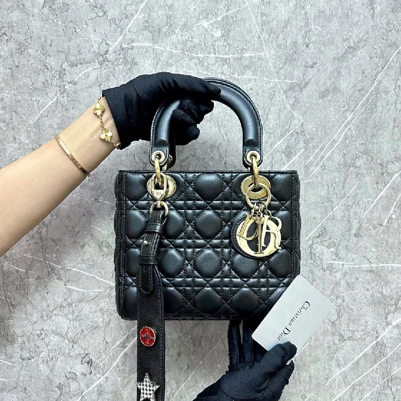 Christian Dior handbags with a removable shoulder strap for versatilityLady Small Lambskin Badge Black GHW