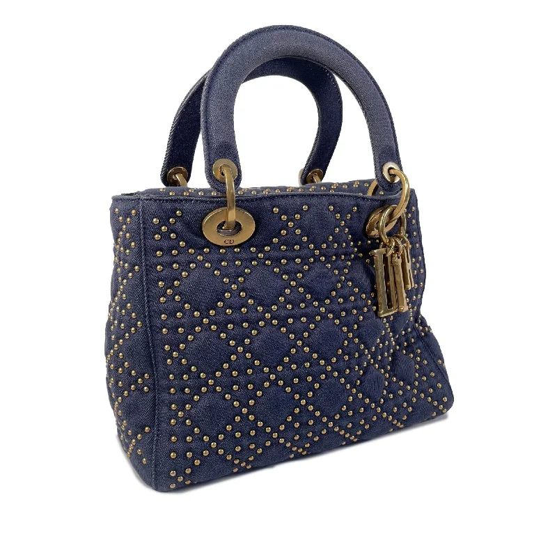 Christian Dior bags with a side - pocket for holding a water bottleDior Medium Studded Denim Supple Lady Dior (cNHN7T)