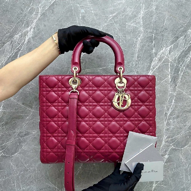 Christian Dior handbags with a back - pocket for quick storage*Flap, Adjustable strap* Lady Large Lambskin Red GHW