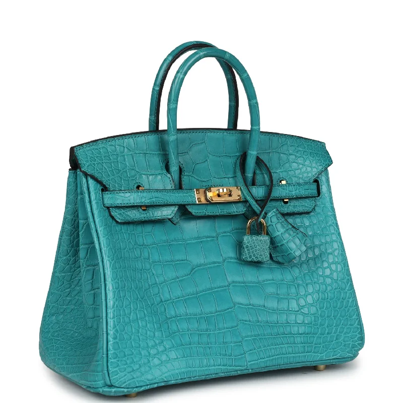 Hermes Birkin 25 Blue Paon Matte Alligator Gold Hardware