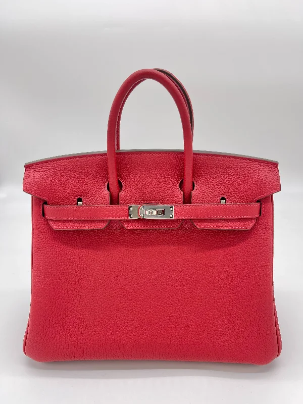 Hermes Birkin 25 Verso Veau Rouge Casaque Togo Palladium Hardware