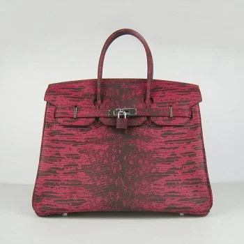 Hermes Birkin 30cm Lizard Pattern Handbag 6088 Red/Silver