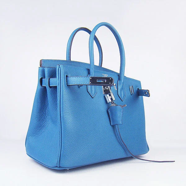 Hermes Birkin 30cm Togo Leather Handbags Blue Silver