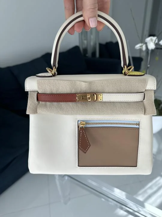 Hermès Kelly 25 Retourne Colormatic Nata, Chai, Cuivre, Lime, Mauve Swift Gold Hardware