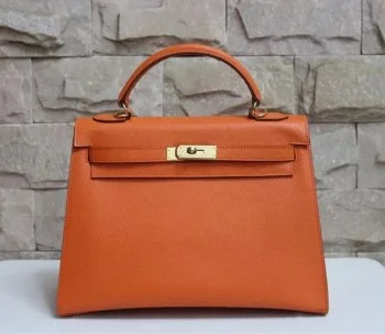 Hermes Kelly 32cm Epsom Leather Handbag Orange Gold