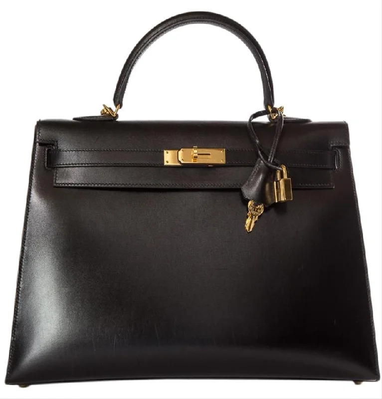 Hermès Kelly 35cm Sellier Swift Handle Black Leather Tote