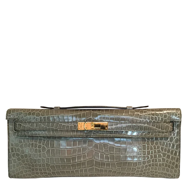 Hermès Kelly Cut Gris Tourterelle Porosus Crocodile GHW