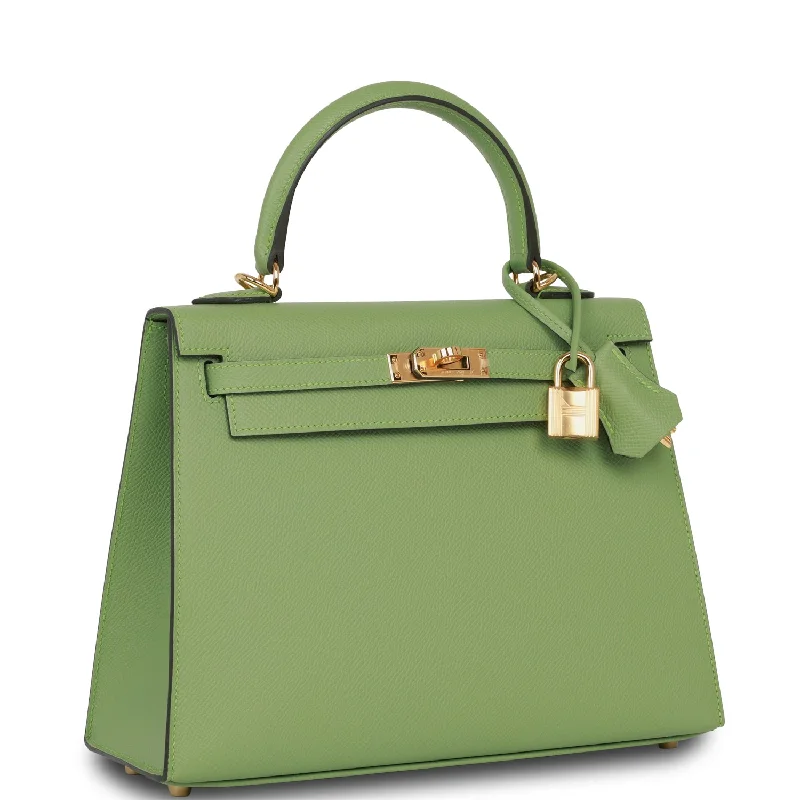 Hermes Kelly Sellier 25 Vert Criquet Epsom Gold Hardware