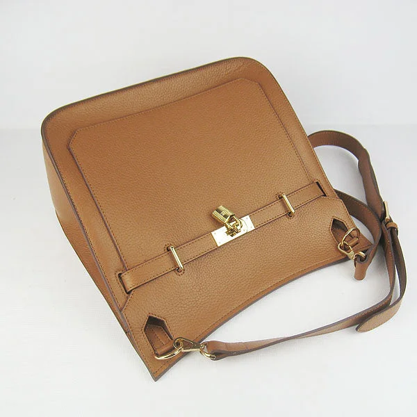 Hermes Leather Shoulder bag H6508 light coffee golden