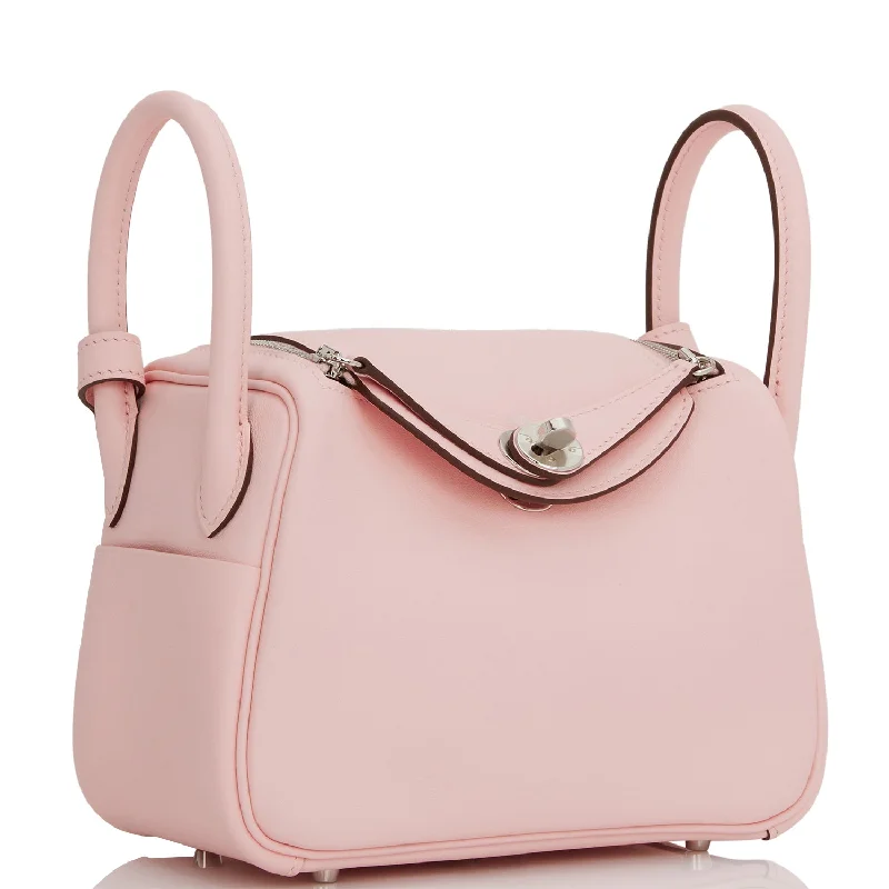 Hermes Mini Lindy Rose Sakura Swift Palladium Hardware